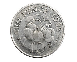 Anglia dziesiÃâ¢Ãâ¡ pence  moneta na biaÃâym izolowanym tle photo